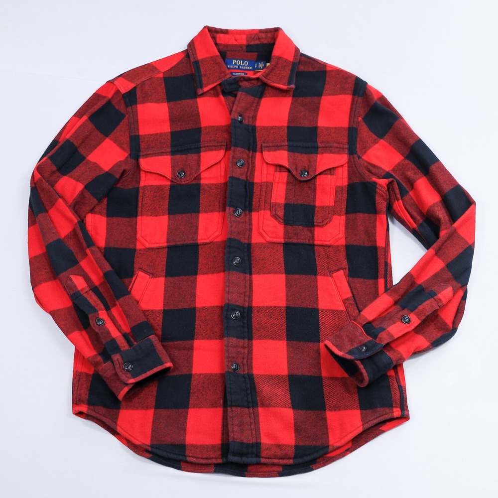 Polo Ralph Lauren Flannel Shirt Jacket Mens S Buffalo Plaid Classic Fit Shacket